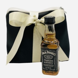 Bomboniera compleanno whiskey con borsello ecopelle nero